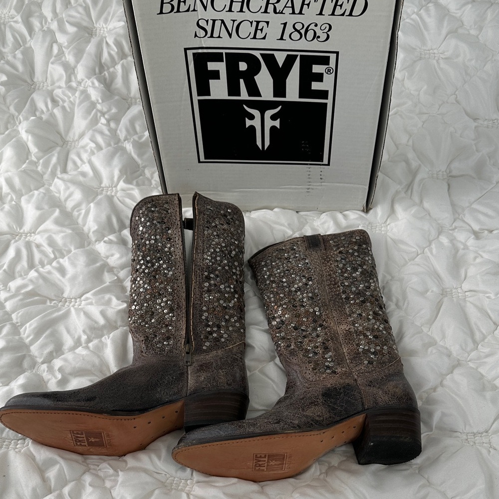 Frye Brown Studded Leather Western Boots